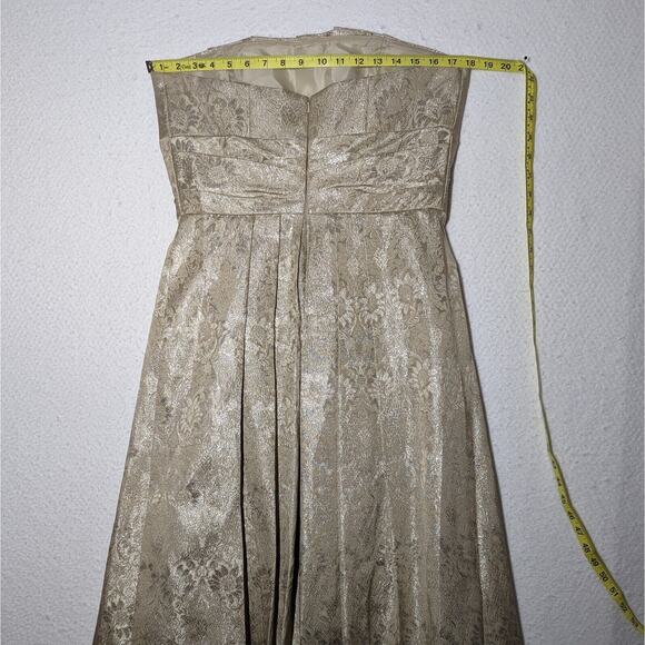 Priscilla Of Boston Dress Women Sz 12 Gold On Gold Semi-Formal Jacquard Pleated - Picture 7 of 15